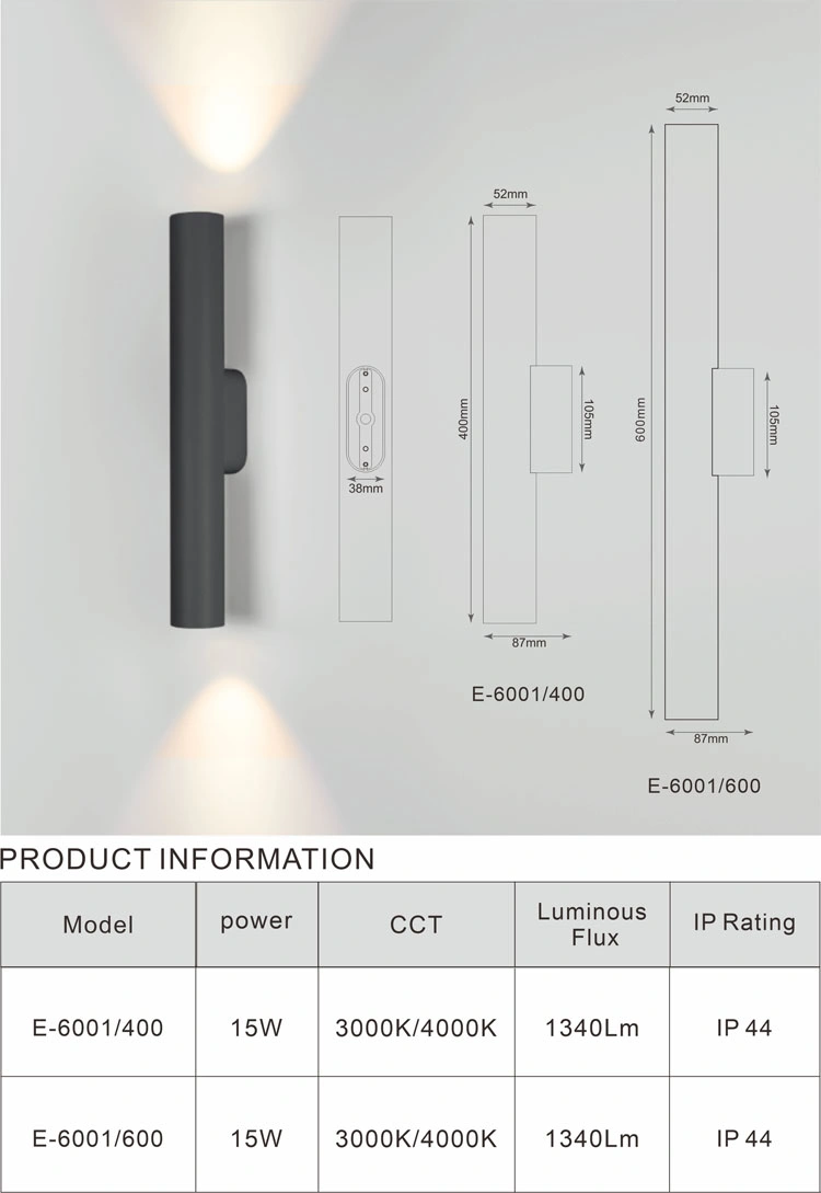 15W IP44 Wall Mounted Hallway Sconce LED Villa Hotel Building Aluminum Long Tube Electroplated Pearl Black, Gold and Sand Gold LED Wall Light