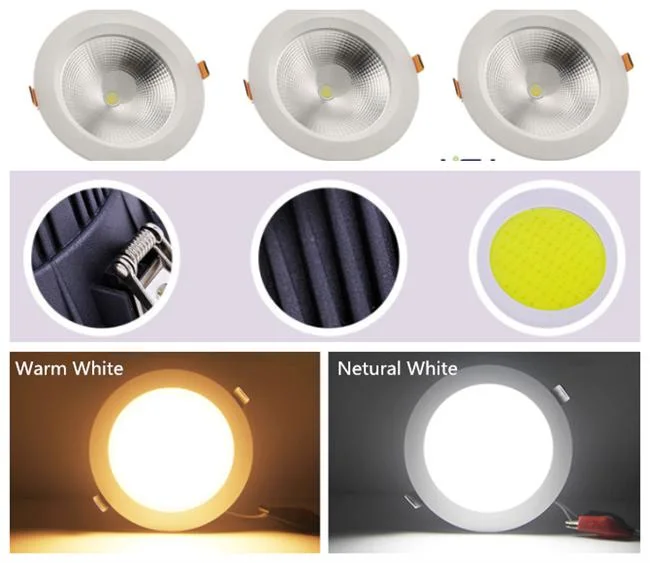 CE RoHS Approved 5W/7W/10W/15W/20W/30W Recessed Ceiling Round COB LED Downlight