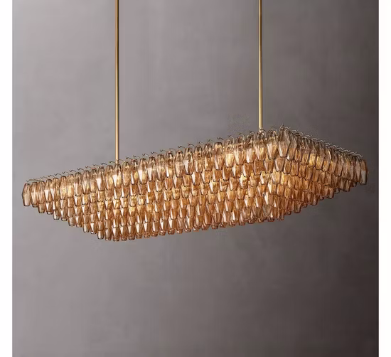 Modern Restoration Hardware Lighting Chiara Smoke Glass Tiered Rectangular Chandelier