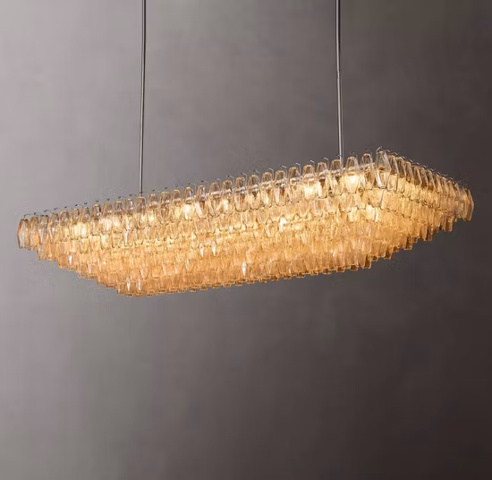 Modern Restoration Hardware Lighting Chiara Smoke Glass Tiered Rectangular Chandelier