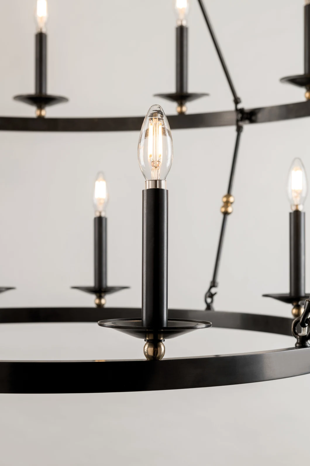 American Classical Two-Tiers Iron Ring Candle Pendant Lamp Ceiling Chandelier