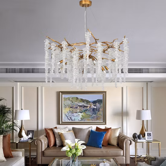 Modern American Euroueap Home Decoration Luxury Crystal Stainless Steel Brass Copper Iron Metal Hanging Pendant Lights Chandelier