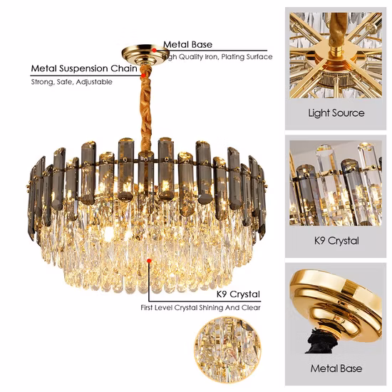 Kristall-Deckenpendelleuchte, China, moderner europäischer Stil, Kristall-Messing-Hängedeckenleuchte, LED-Beleuchtung, klassischer Hotel-Kronleuchter, Kristall-Deckenleuchte