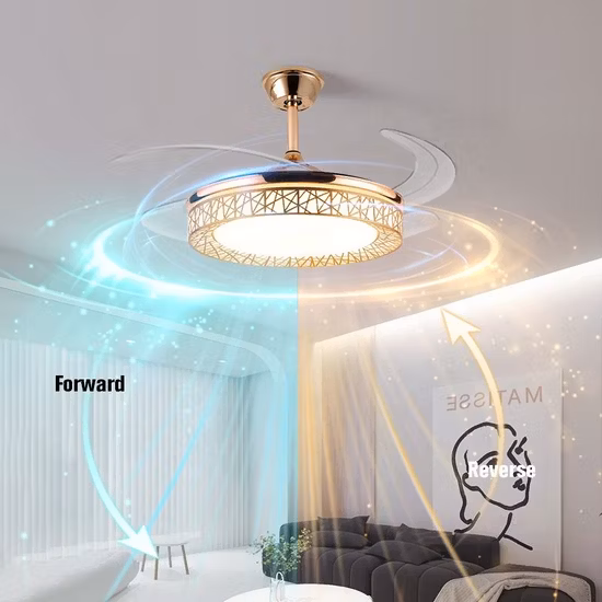 Luxus-Design, 42 Zoll, faltbar, versteckter Flügel, hochwertiger Kronleuchter, Kristall-Deckenventilator