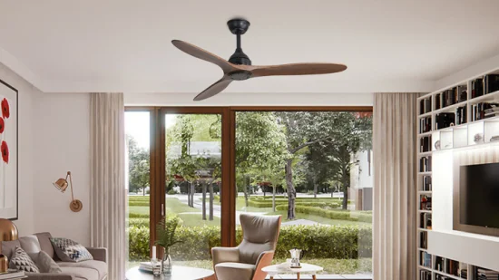 ESC Lighting AC-Inverter Schwarz Moderner intelligenter Deckenventilator mit 3 Flügeln aus Holz und LED-Leuchten Kronleuchter für Schlafzimmer