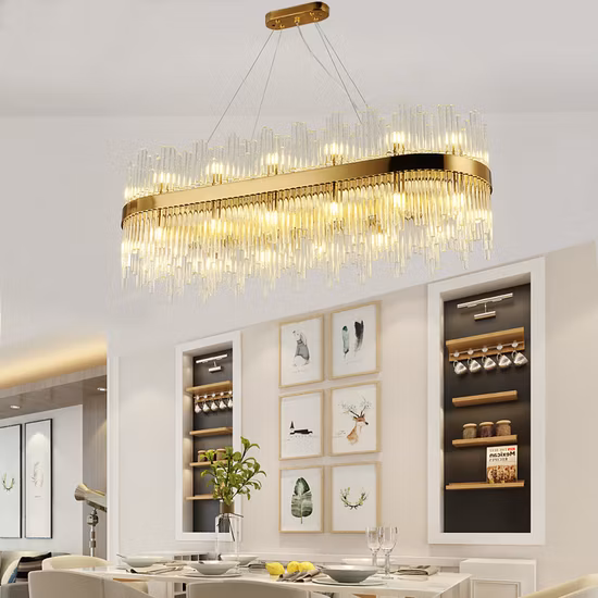 Luxuriöse moderne dekorative Pendelleuchte für Zuhause, goldfarbene rechteckige Kristall-Kronleuchter (WH-AP-89)